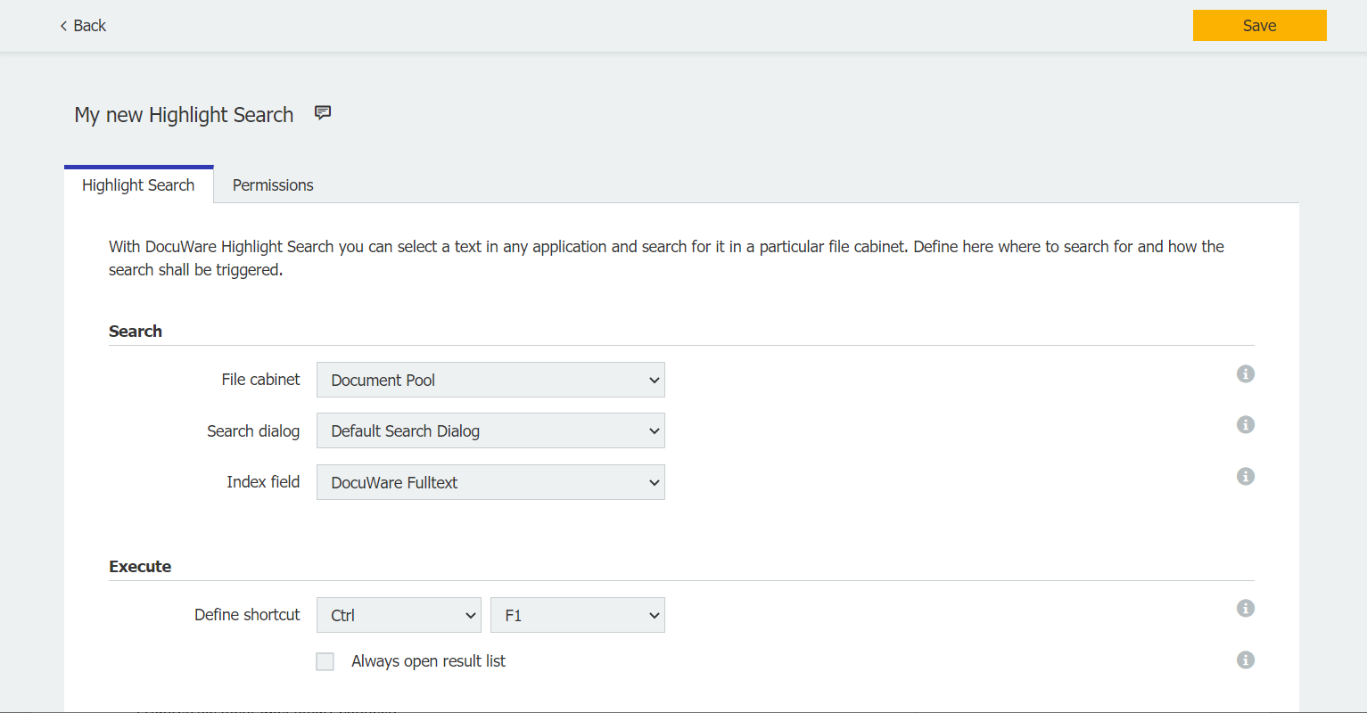 Настройка Highlight Search с File cabinet, Search dialog, Index field и Define shortcut